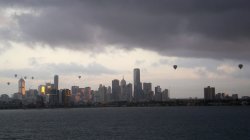 Skylines Of Melbourne And Ballons At Dawn