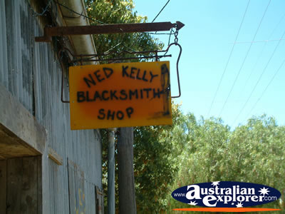 Jerilderie, Ned Kelly Blacksmith Shop Sign . . . CLICK TO VIEW ALL JERILDERIE POSTCARDS