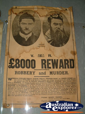 Reward Poster at Ned Kelly Blacksmith Shop in Jerilderie . . . CLICK TO VIEW ALL JERILDERIE POSTCARDS