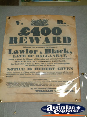 Ned Kelly Blacksmith Shop Reward Poster . . . VIEW ALL JERILDERIE PHOTOGRAPHS