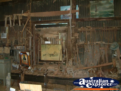 Inside at the  Ned Kelly Blacksmith Shop in Jerilderie . . . CLICK TO VIEW ALL JERILDERIE POSTCARDS