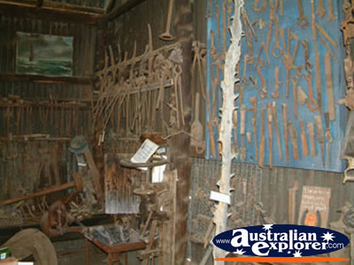Jerilderie Inside Ned Kelly Blacksmith Shop . . . CLICK TO VIEW ALL JERILDERIE POSTCARDS