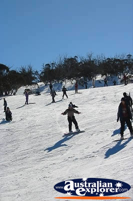 Skiing down the Slope of the Snowy Mountains . . . VIEW ALL SNOWY MOUNTAINS (SKIING) PHOTOGRAPHS