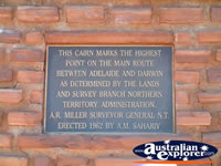 Highest Point between Adelaide & Darwin Plaque . . . CLICK TO ENLARGE