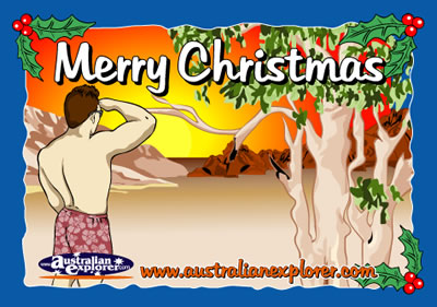Christmas Outback Setting with Guy . . . CLICK TO VIEW ALL CHRISTMAS LANDSCAPES POSTCARDS
