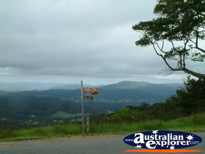 Maleny View and Street Sign from Mary Cairncross Reserve . . . CLICK TO VIEW ALL MALENY POSTCARDS