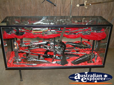 Sword and Photo Display in Bli Bli Castle . . . CLICK TO VIEW ALL BLI BLI (CASTLE) POSTCARDS