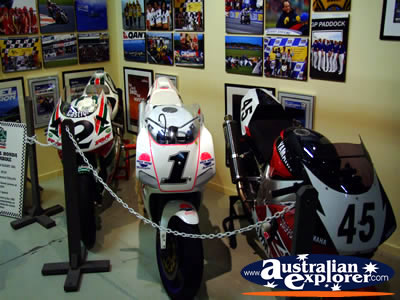 Motorbikes at Phillip Island Circuit Museum . . . CLICK TO VIEW ALL PHILLIP ISLAND (RACE TRACK AND MUSEUM) POSTCARDS