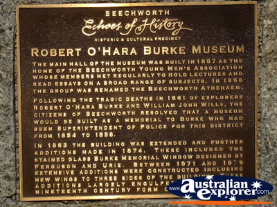 Beechworth Burke Museum Plaque . . . VIEW ALL BEECHWORTH PHOTOGRAPHS