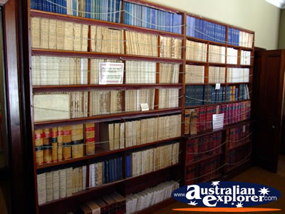 Bookshelves in Beechworth Courthouse . . . CLICK TO VIEW ALL BEECHWORTH (COURTHOUSE) POSTCARDS