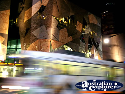 Bus Speeding Past at Federation Square . . . CLICK TO VIEW ALL MELBOURNE (FEDERATION SQUARE) POSTCARDS