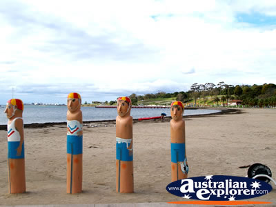 Statues on the  Geelong Waterfront . . . CLICK TO VIEW ALL GEELONG (ESPLANADE) POSTCARDS