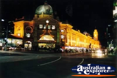 Melbourne Train Station at Night . . . CLICK TO VIEW ALL MELBOURNE (FLINDERS STREET STATION) POSTCARDS