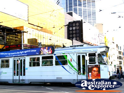 Melbourne Tram on a busy city street . . . CLICK TO VIEW ALL MELBOURNE (CITY CIRCLE TRAM) POSTCARDS