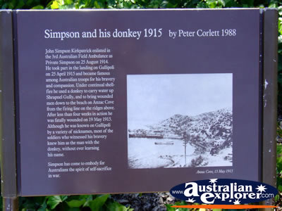 War Museum Simpson and his Donkey Sign . . . VIEW ALL AUSTRALIAN WAR MEMORIAL - MUSEUM PHOTOGRAPHS