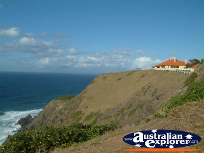 View of Ocean and Buildings from Lighthouse . . . CLICK TO VIEW ALL BYRON BAY (LIGHTHOUSE) POSTCARDS