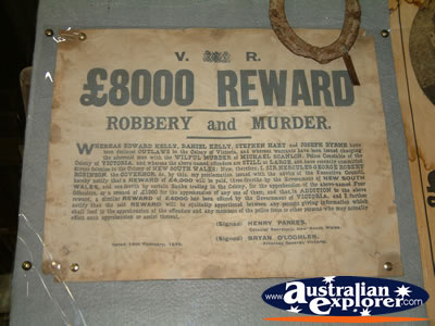 Reward Poster at Ned Kelly Blacksmith Shop . . . CLICK TO VIEW ALL JERILDERIE POSTCARDS