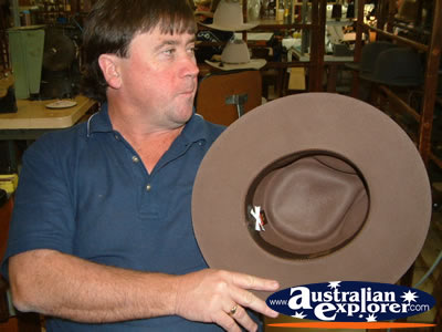 Worker and an Akubra . . . CLICK TO VIEW ALL KEMPSEY (AKUBRA) POSTCARDS