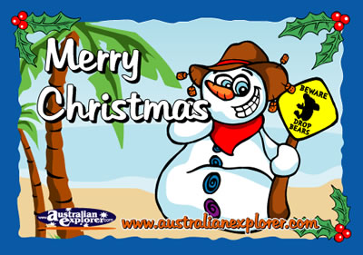 Christmas Beach Setting with Snowman . . . CLICK TO VIEW ALL CHRISTMAS POSTCARDS