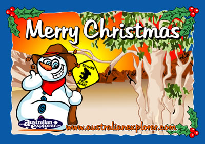 Christmas Outback Setting with Snowman . . . CLICK TO VIEW ALL CHRISTMAS POSTCARDS