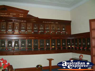 Wall display at the Childers Soldiers Memorial . . . CLICK TO VIEW ALL CHILDERS POSTCARDS