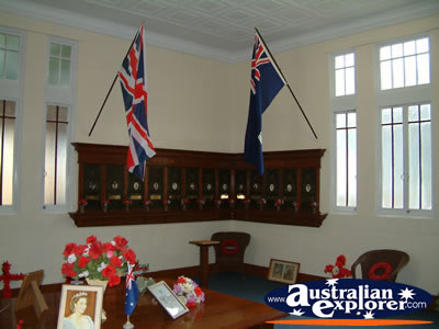 Australian and British Flag at Childers Soldiers Memorial . . . CLICK TO VIEW ALL CHILDERS POSTCARDS