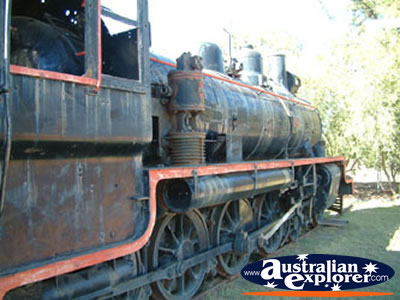 Miles Historical Village Train Close Up . . . CLICK TO VIEW ALL MILES POSTCARDS