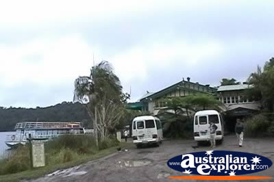 Lake Barrine Buildings and Vans . . . CLICK TO VIEW ALL LAKE EACHAM POSTCARDS