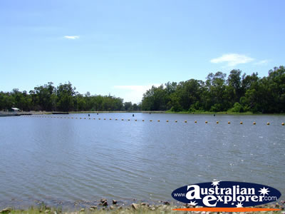 Cohuna Torrumbarry Weir on a sunny day . . . CLICK TO VIEW ALL COHUNA POSTCARDS