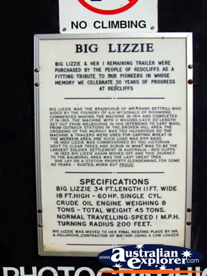 Red Cliffs Big Lizzie Info . . . CLICK TO VIEW ALL RED CLIFF POSTCARDS