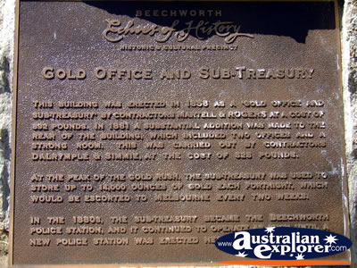 Beechworth Gold Office & Sub Treasury Plaque . . . CLICK TO VIEW ALL BEECHWORTH POSTCARDS