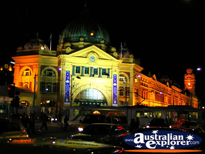 Flinders Street Station at Night . . . CLICK TO VIEW ALL MELBOURNE (FLINDERS STREET STATION) POSTCARDS