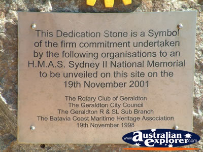 Plaque at Geraldton HMAS Sydney Memorial . . . CLICK TO VIEW ALL GERALDTON (HMAS SYDNEY MEMORIAL) POSTCARDS