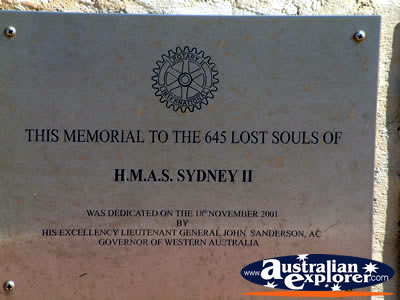 Plaque at the HMAS Sydney Memorial in Geraldton . . . CLICK TO VIEW ALL GERALDTON (HMAS SYDNEY MEMORIAL) POSTCARDS